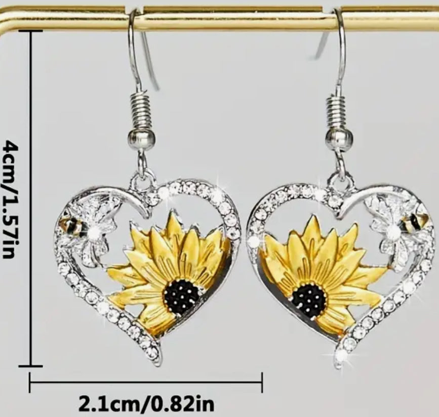 Dangle Earrings Hollow Heart Rhinestone Bee Sunflower