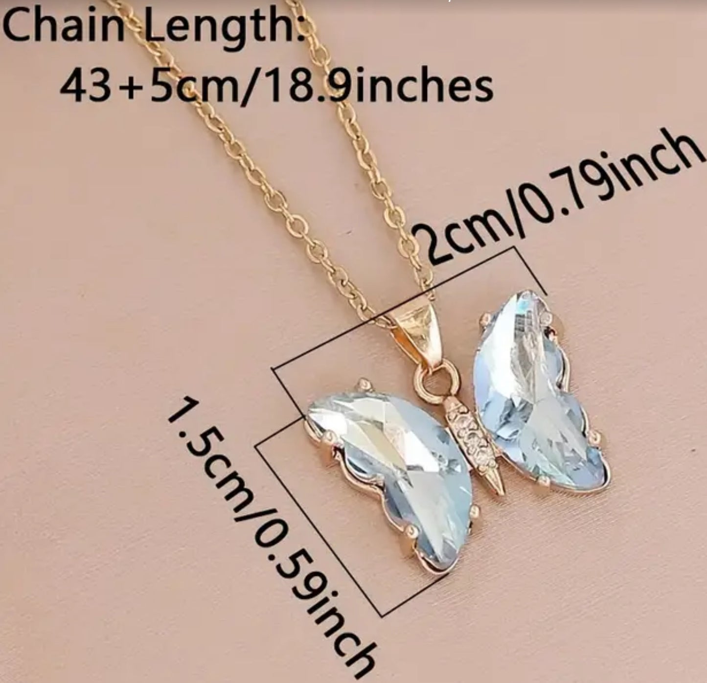 Necklace Butterfly Gradient Large Rhinestone Wings Pendant Golden Alloy Assorted Colors
