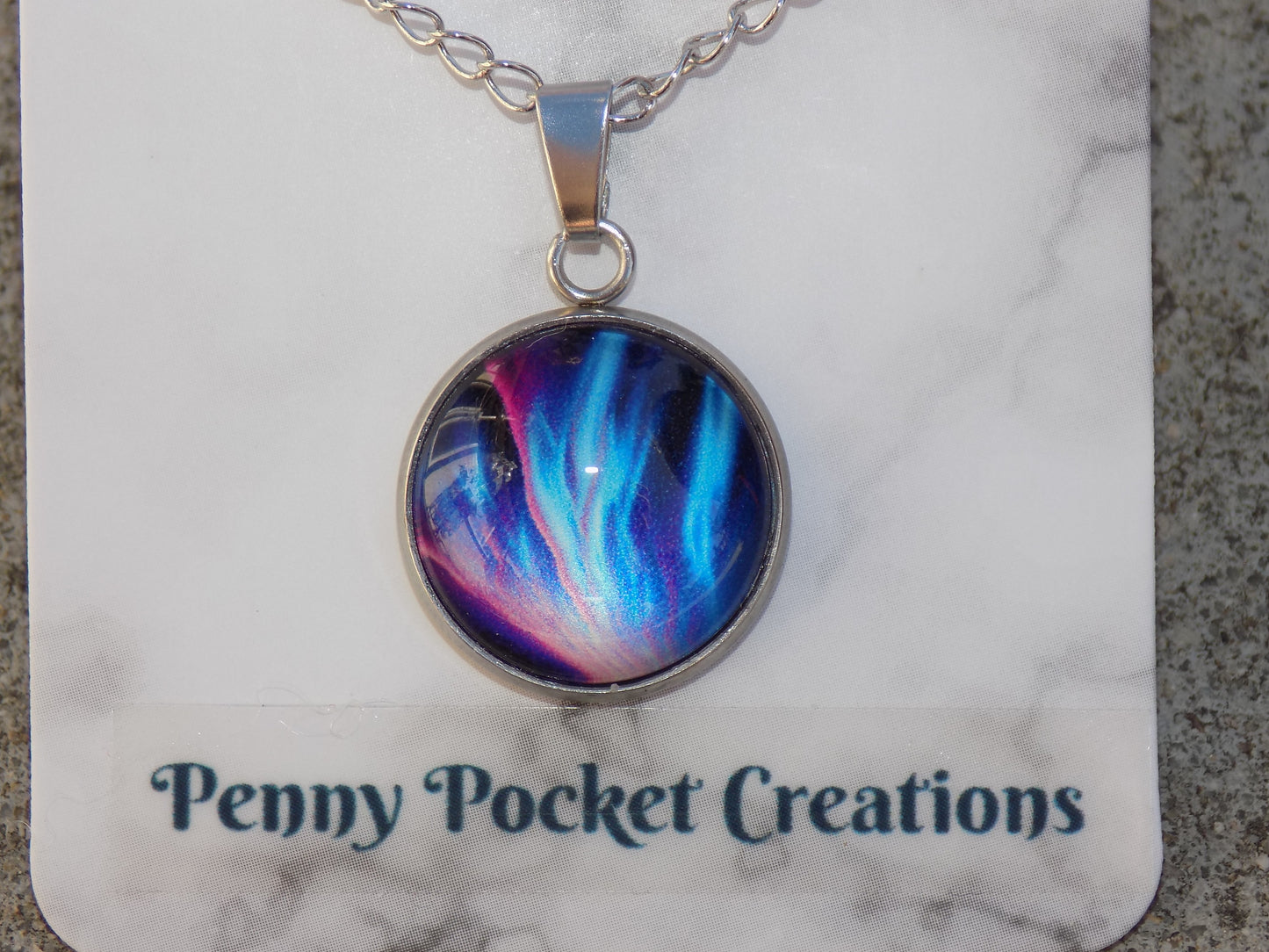 Stainless Steel 16mm Round Pendant Setting, Northern Lights Cabachon Necklace