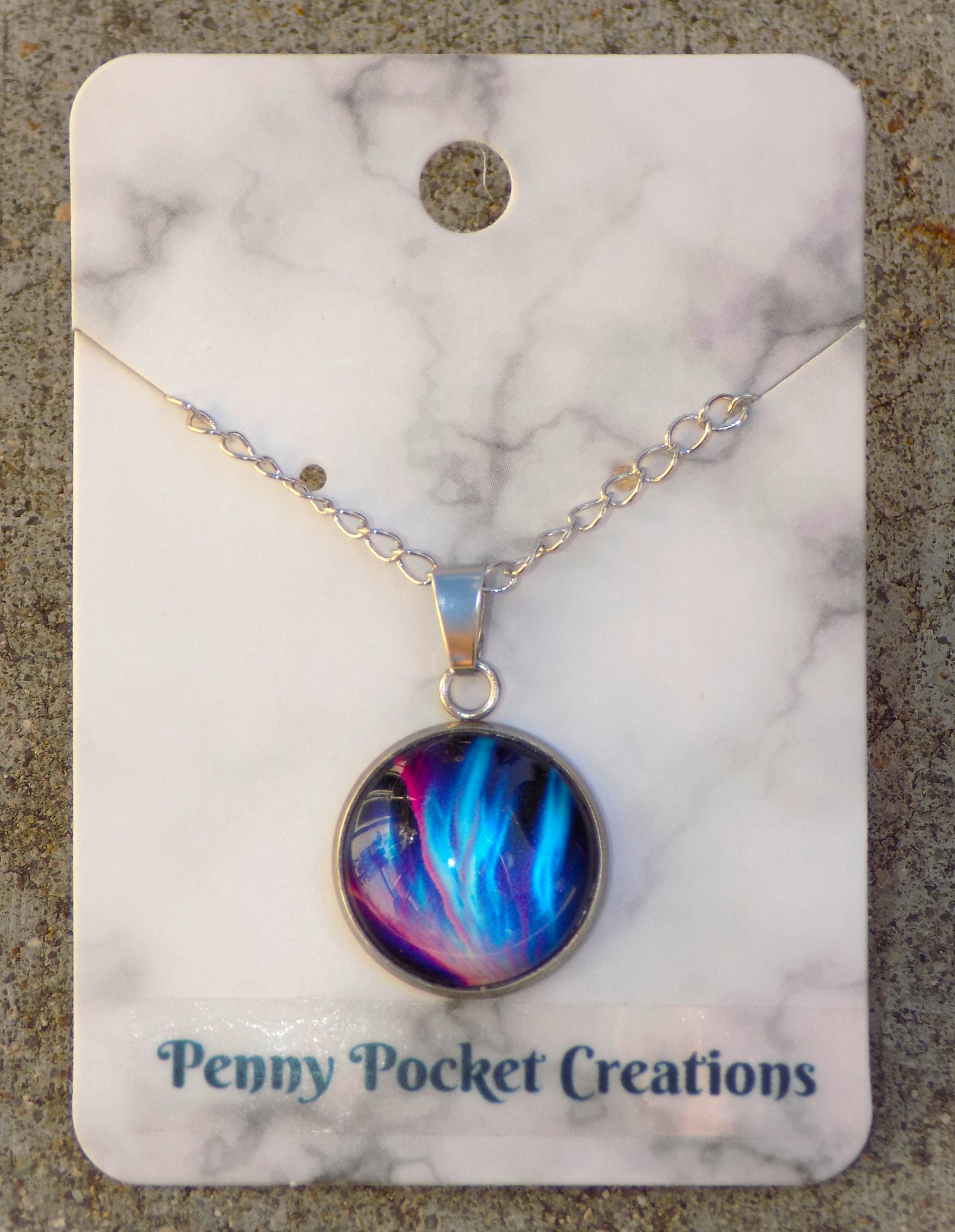 Stainless Steel 16mm Round Pendant Setting, Northern Lights Cabachon Necklace