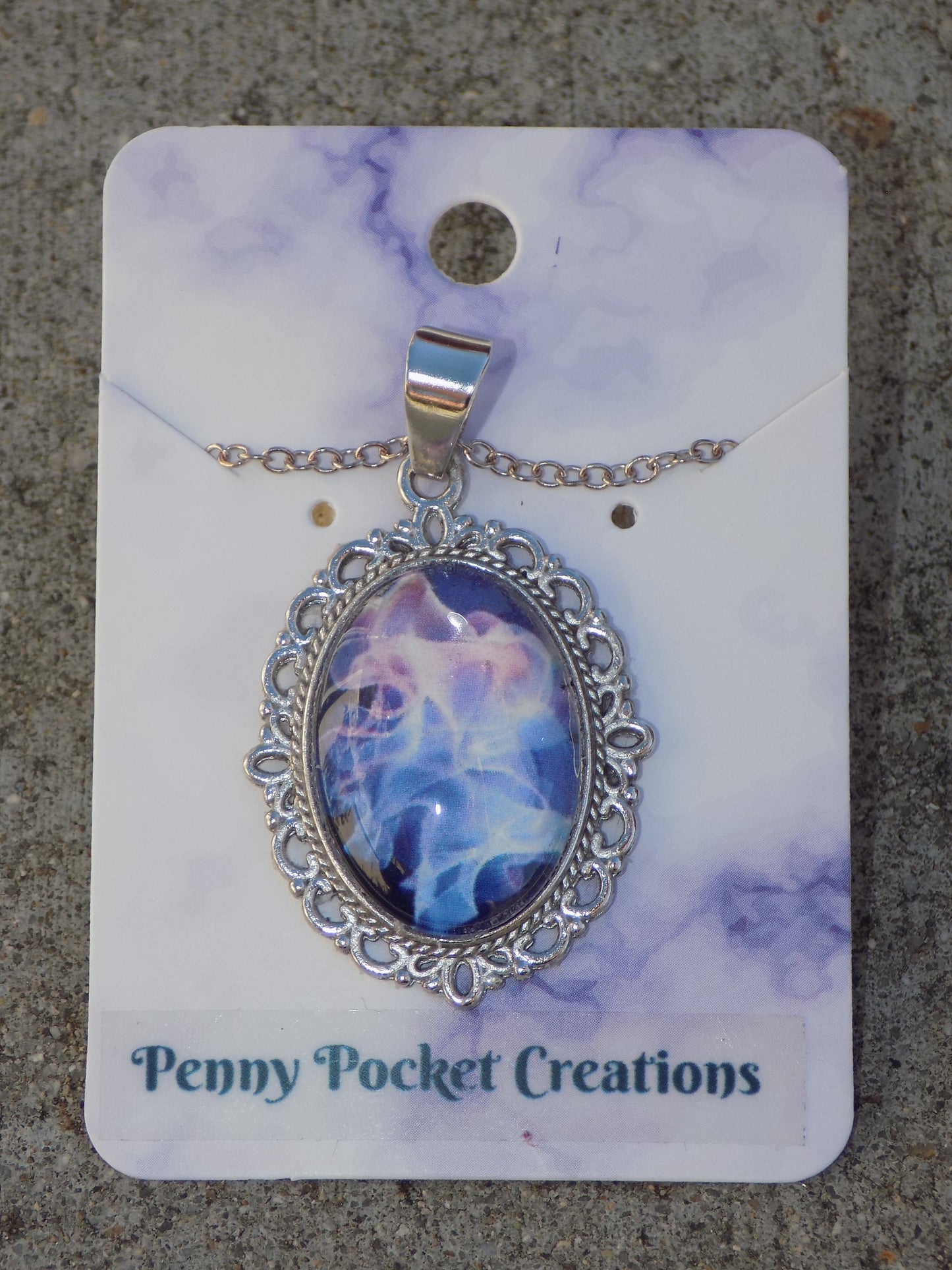 Oval Glass Dome Pendants 18x25mm Image Silvery Chain Necklace