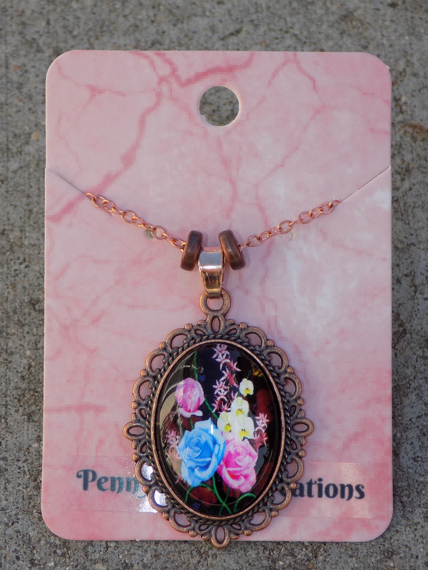 Oval Glass Dome Pendants 18x25mm Image Red Copper Chain Necklace