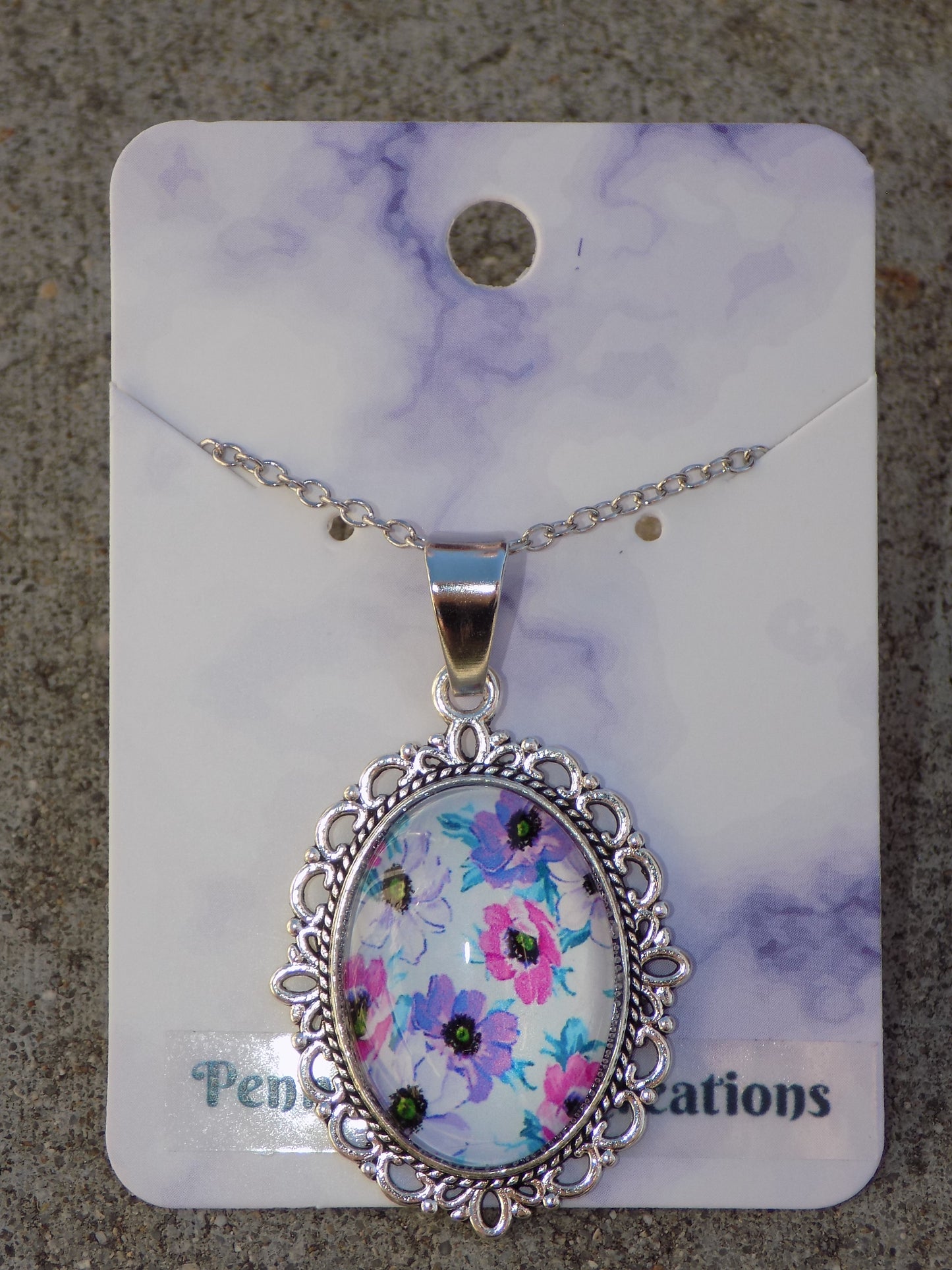 Oval Glass Dome Pendants 18x25mm Image Silvery Chain Necklace