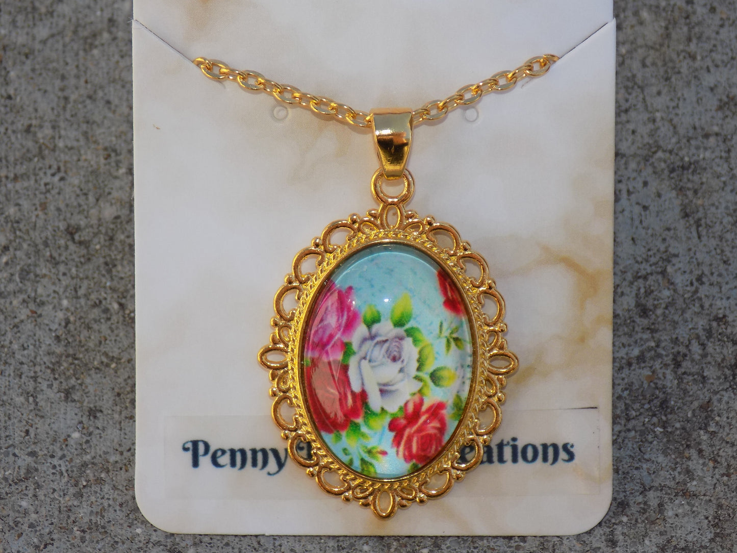 Oval Glass Dome Pendants 18x25mm Golden Snake Chain Necklace