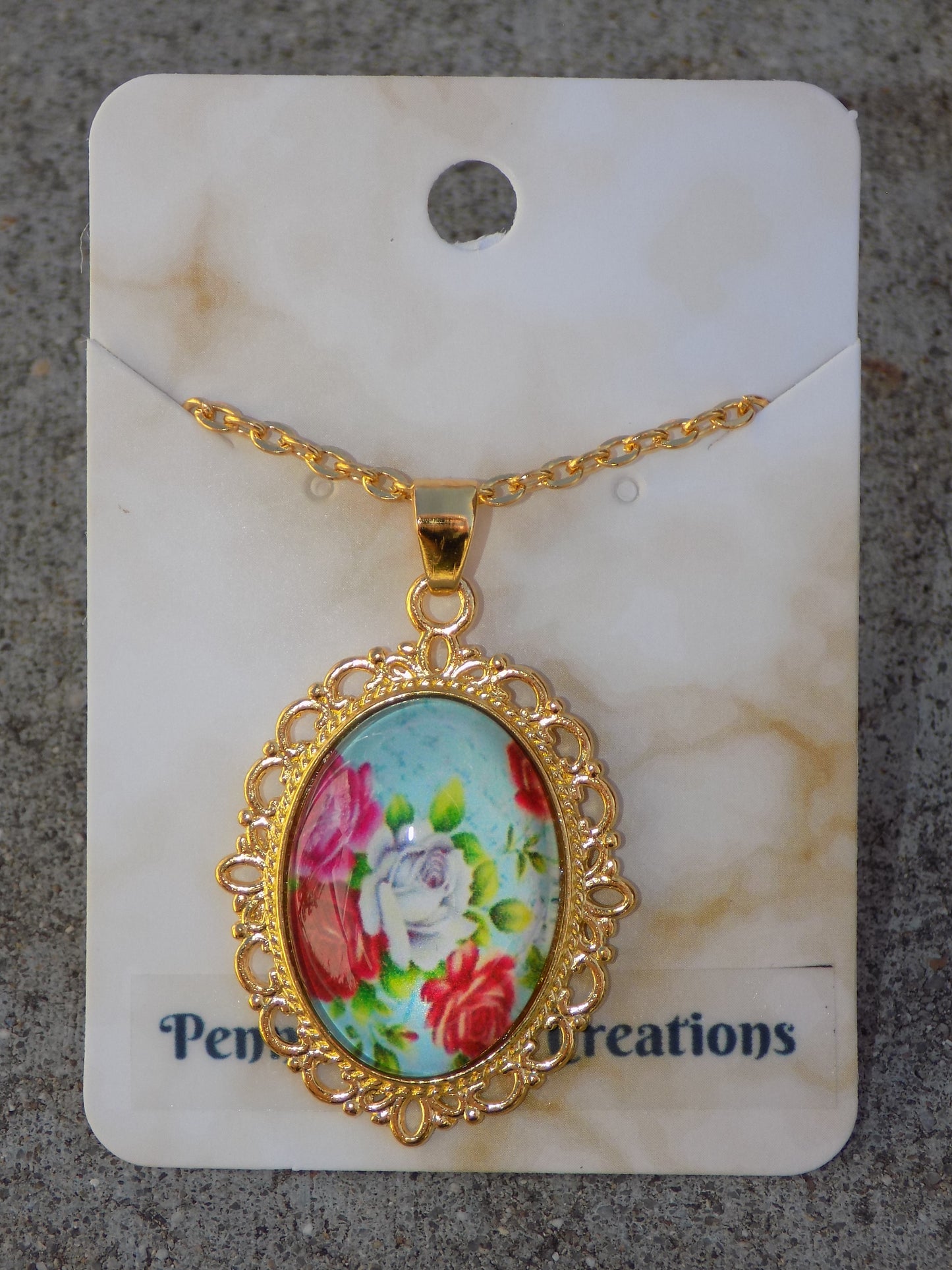 Oval Glass Dome Pendants 18x25mm Golden Snake Chain Necklace