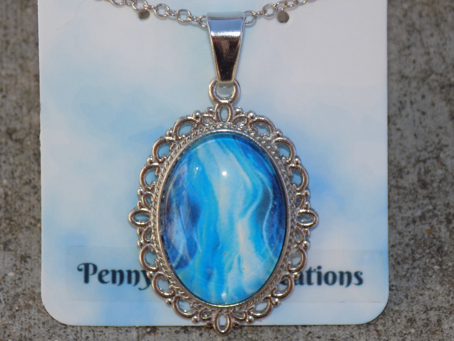 Oval Glass Dome Pendants 18x25mm Image Silvery Chain Necklace