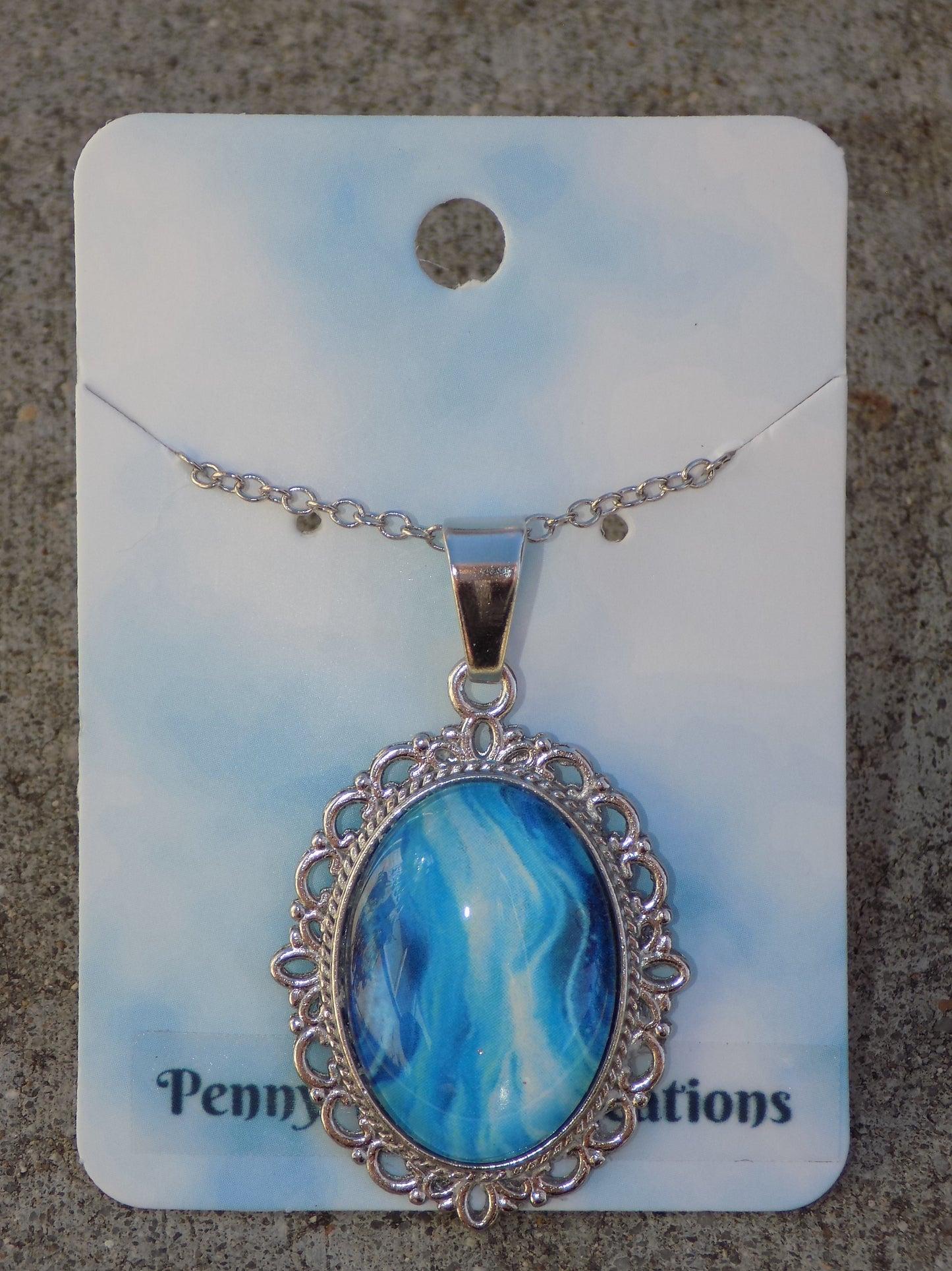 Oval Glass Dome Pendants 18x25mm Image Silvery Chain Necklace