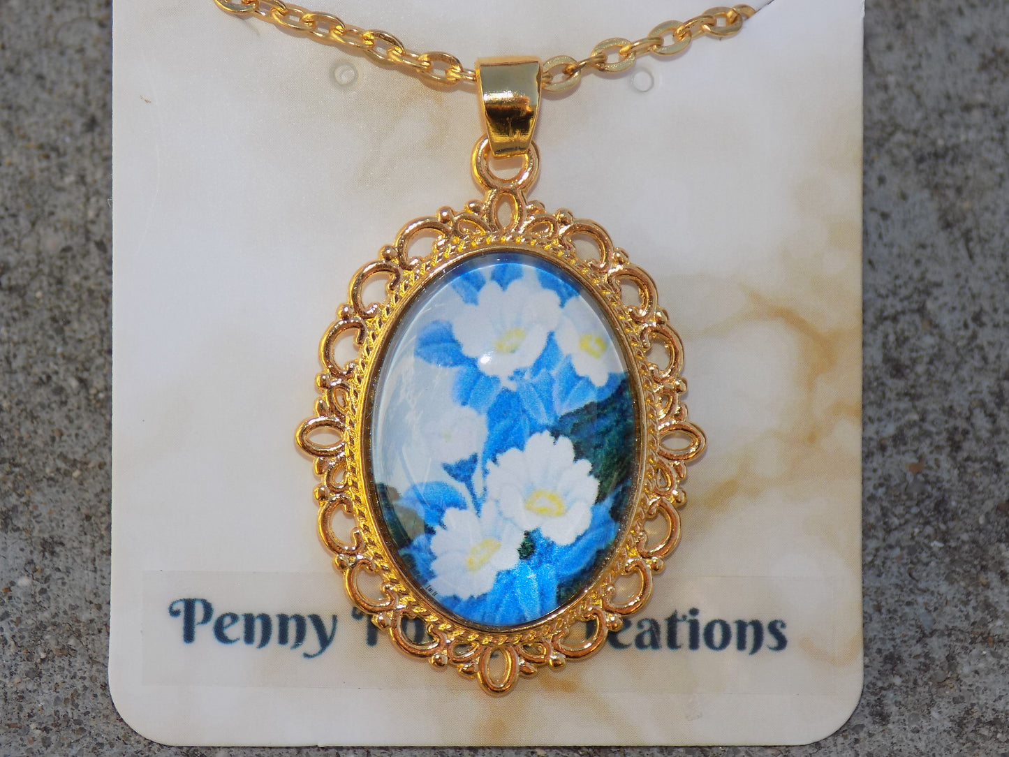 Oval Glass Dome Pendants 18x25mm Golden Snake Chain Necklace