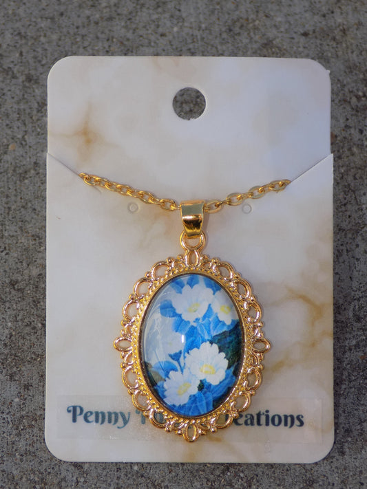 Oval Glass Dome Pendants 18x25mm Golden Snake Chain Necklace