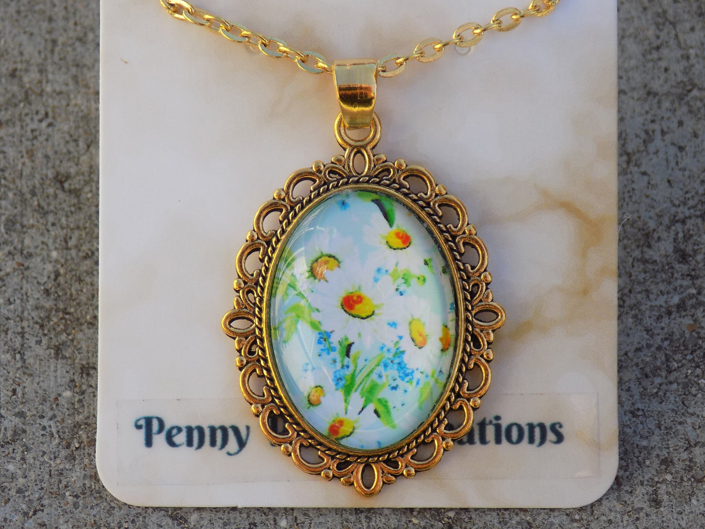 Oval Glass Dome Pendants 18x25mm Golden Snake Chain Necklace