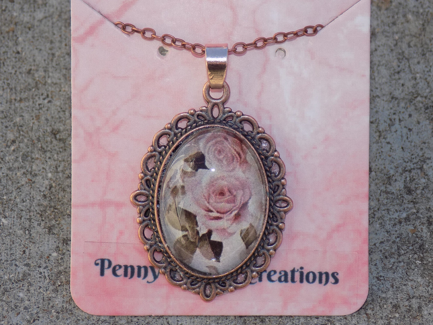 Oval Glass Dome Pendants 18x25mm Image Red Copper Chain Necklace