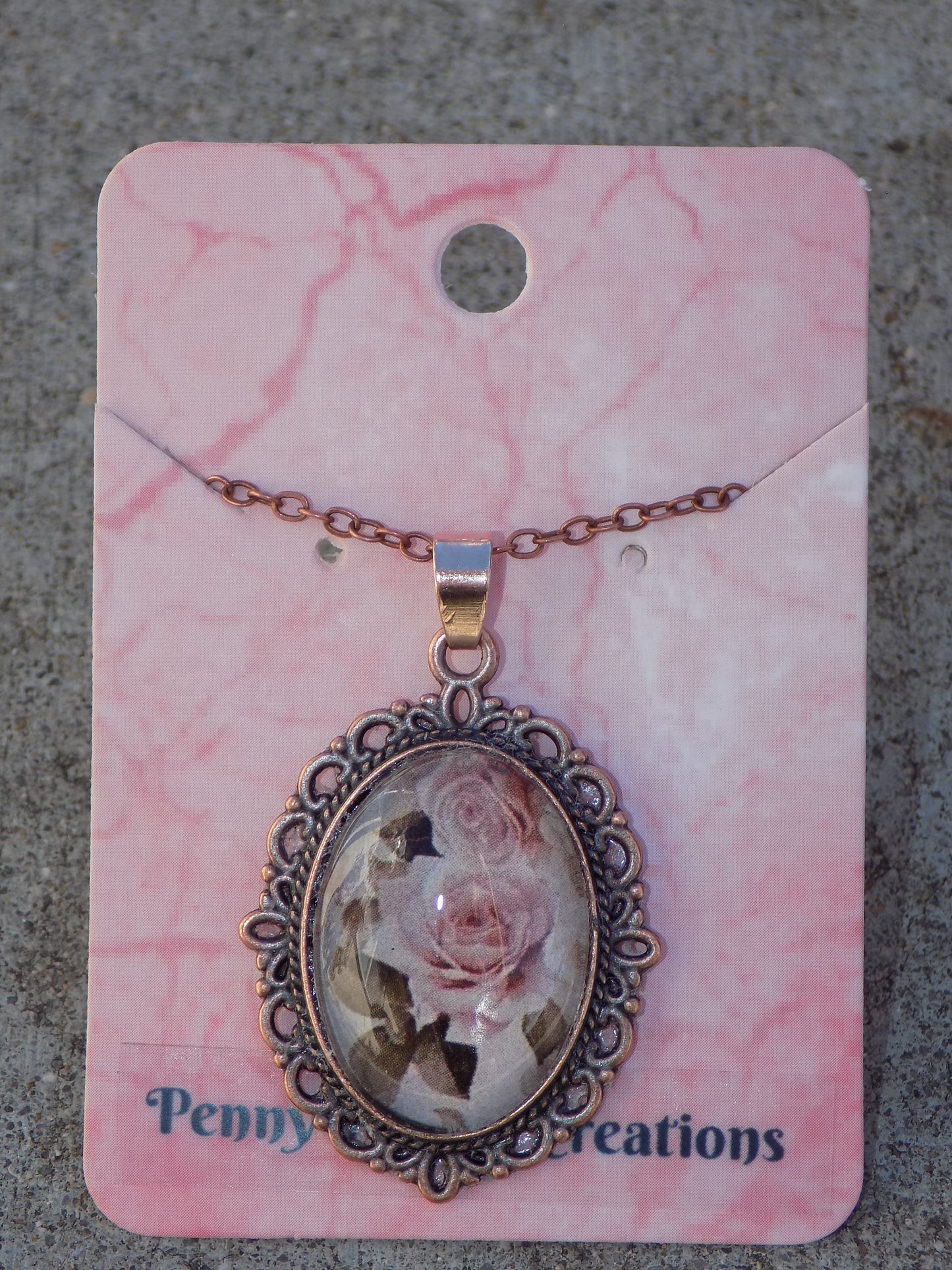 Oval Glass Dome Pendants 18x25mm Image Red Copper Chain Necklace