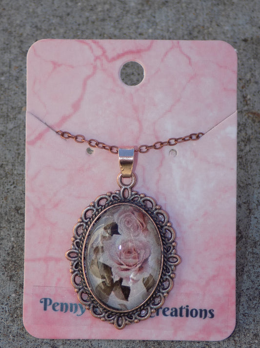 Oval Glass Dome Pendants 18x25mm Image Red Copper Chain Necklace