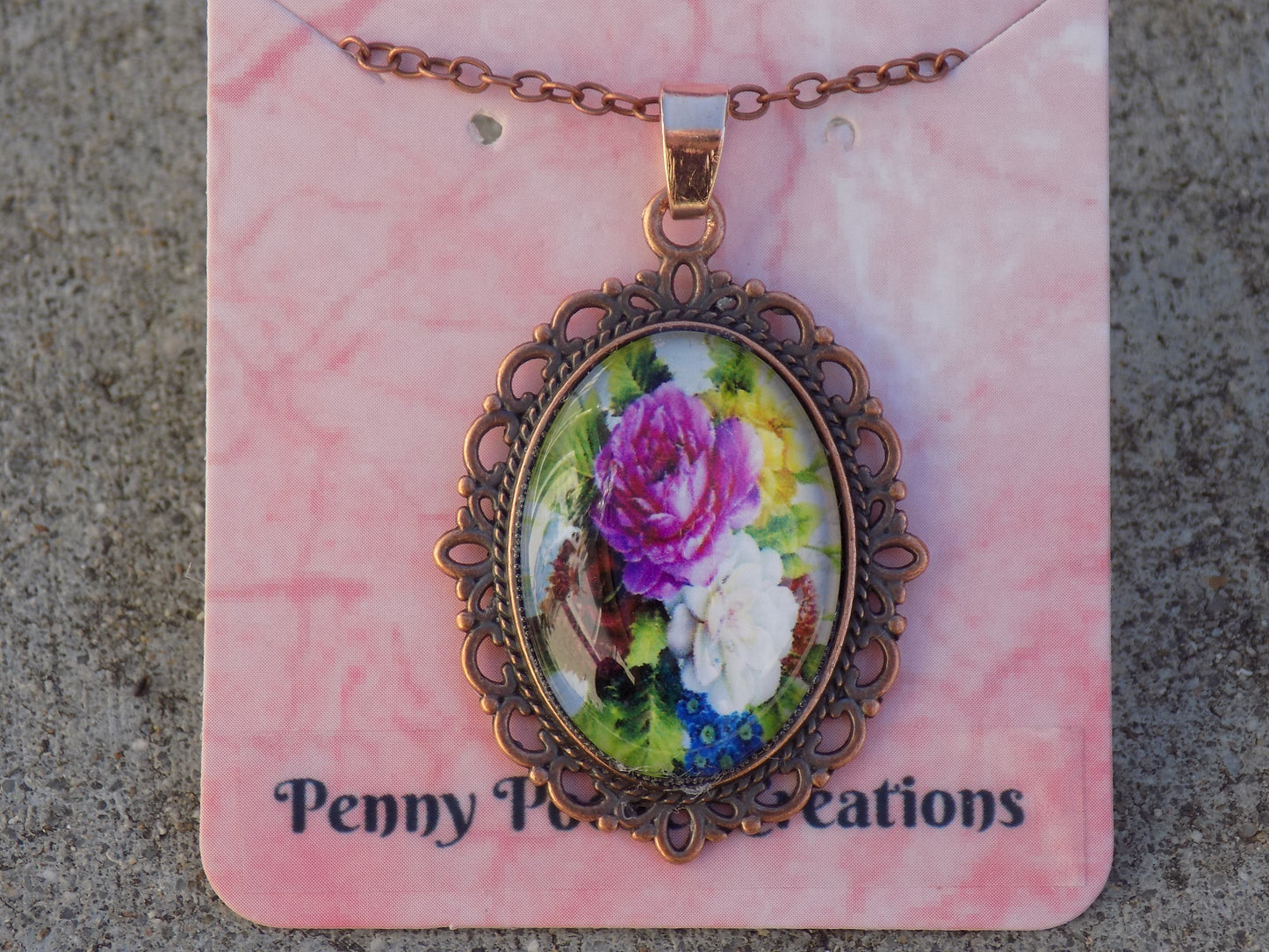 Oval Glass Dome Pendants 18x25mm Image Red Copper Chain Necklace