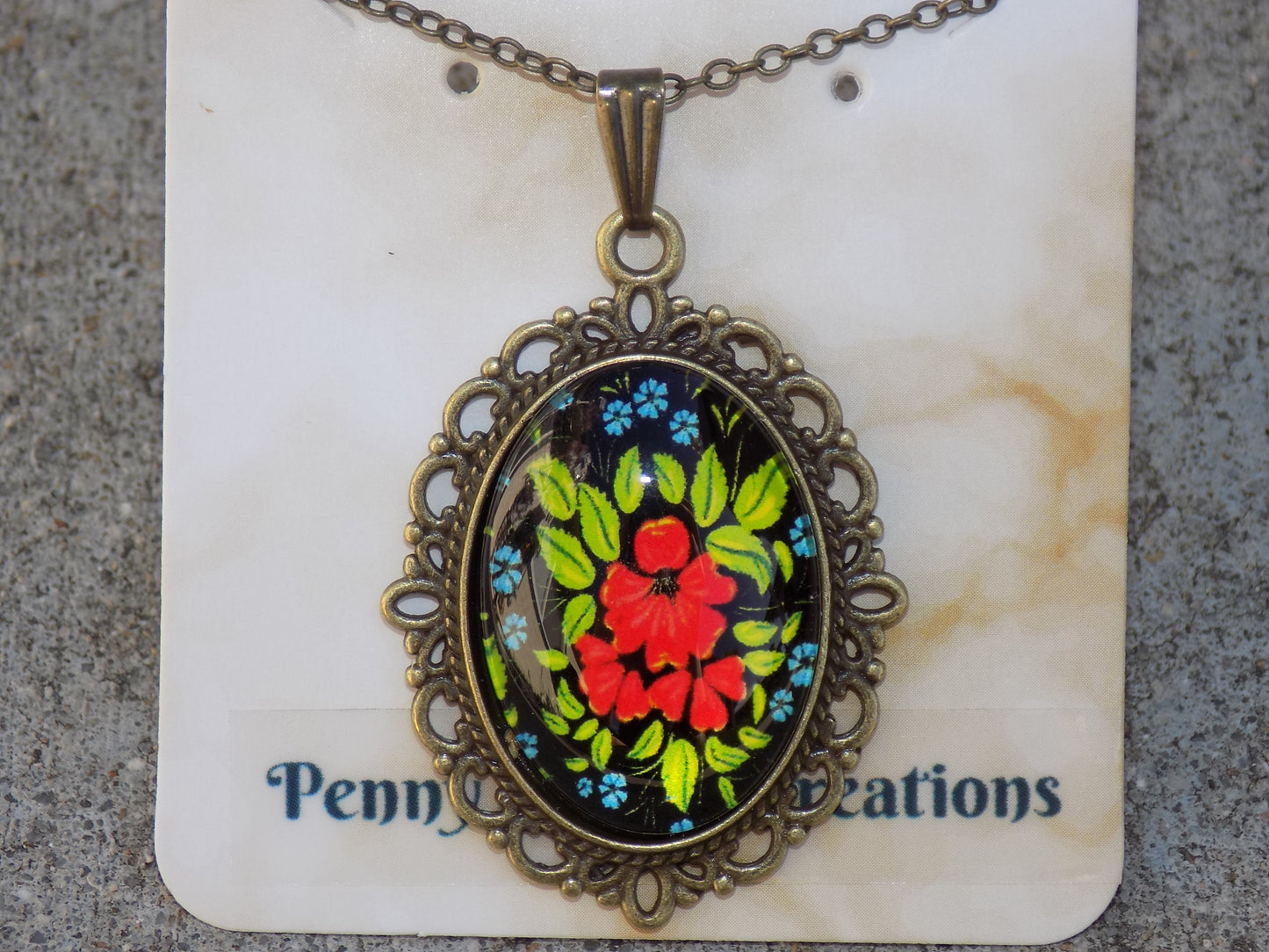 Oval Glass Dome Pendants 18x25mm Image Antique Bronze Chain/Pendant`