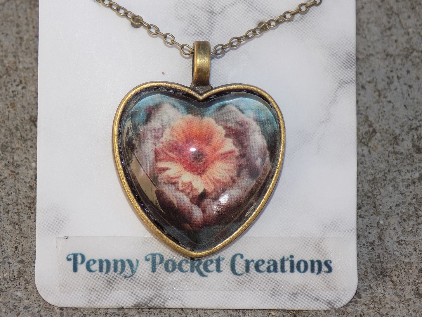Heart Shaped Glass Dome Pendant 25mm Image Antique Bronze Chain/Pendant