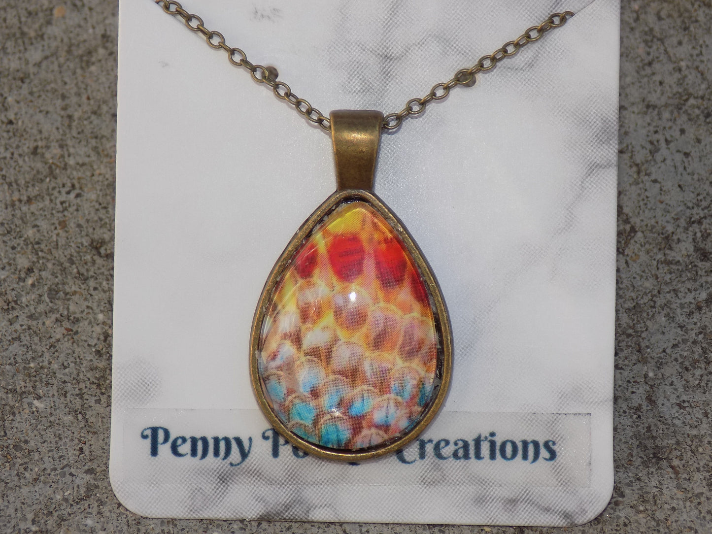 Antique Bronze Teardrop Pendant 18x25mm Image Glass Dome Chain Necklace