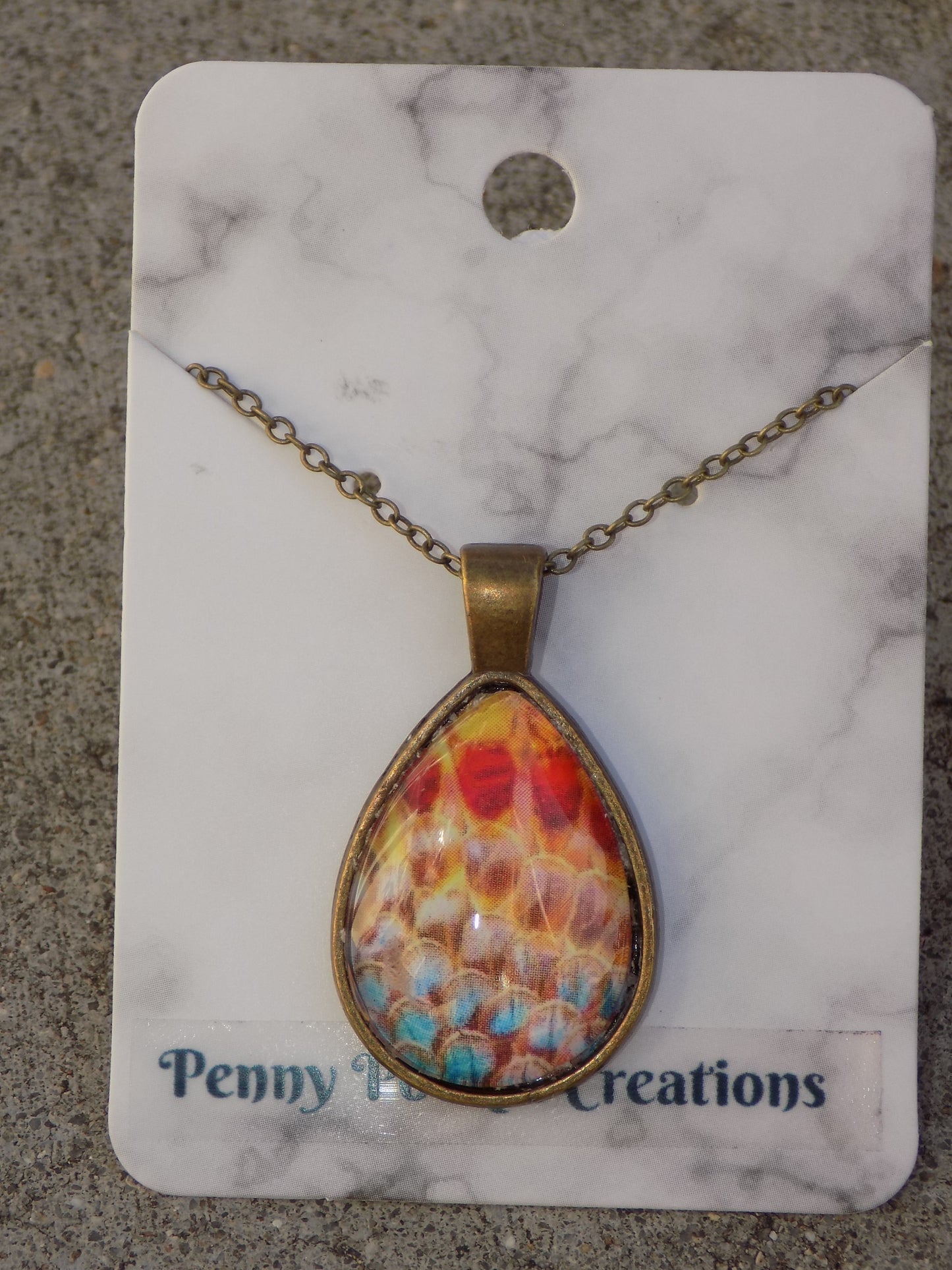 Antique Bronze Teardrop Pendant 18x25mm Image Glass Dome Chain Necklace