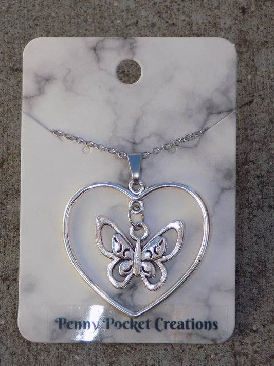 Silvery 32x34mm Simple Heart Frame with 18x20mm Silver Butterfly