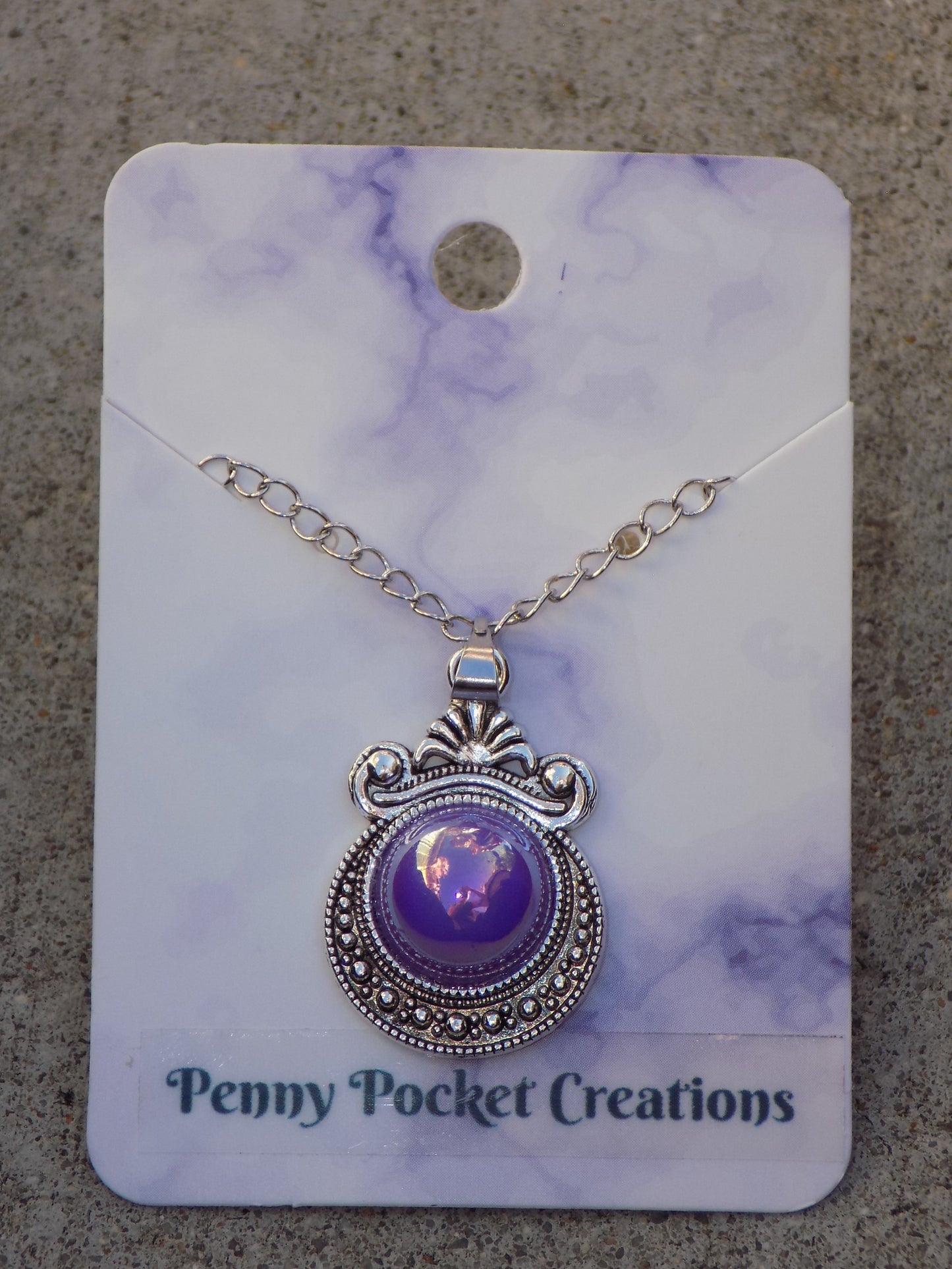 Antique Silver Necklace 12mm Pearlescent Resin Cabachon