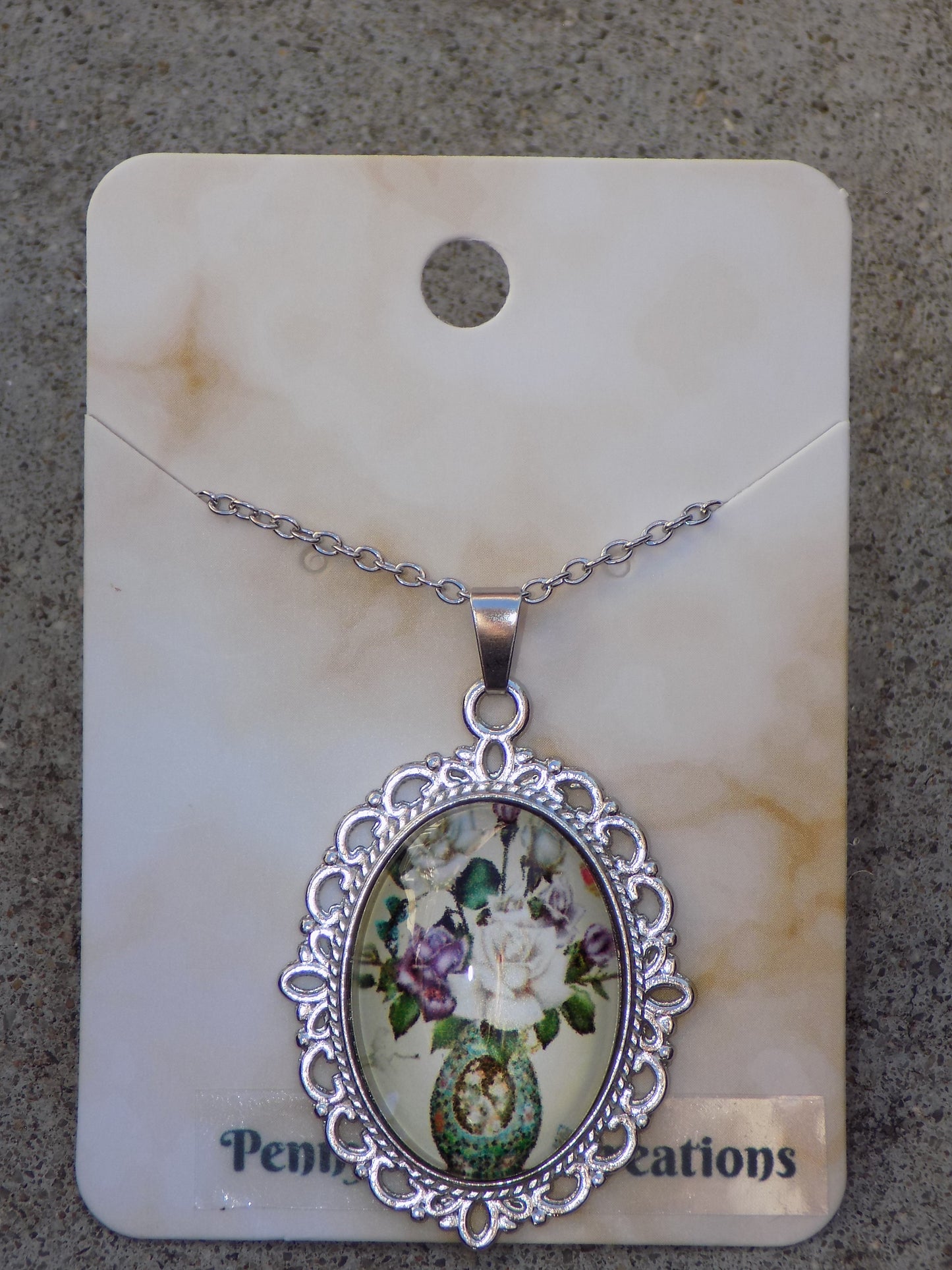 Oval Glass Dome Pendants 18x25mm Image Silvery Chain Necklace