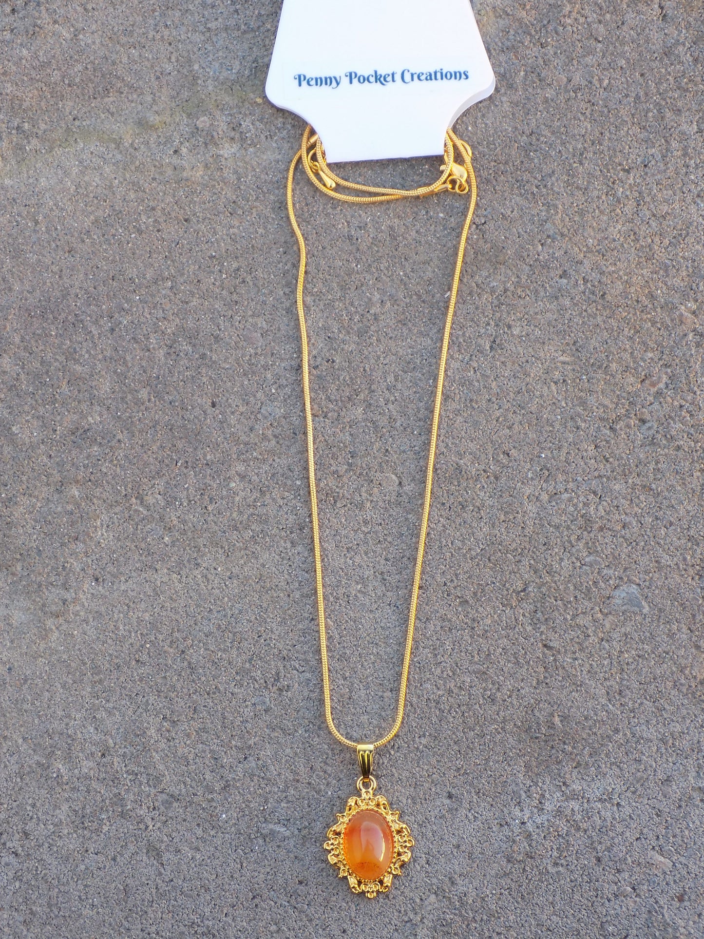 NaturaL Stone 10x14 Oval Golden Pendant Snake Chain Necklace