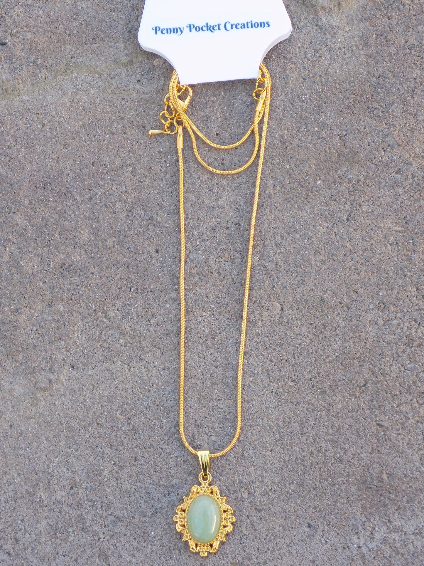 NaturaL Stone 10x14 Oval Golden Pendant Snake Chain Necklace