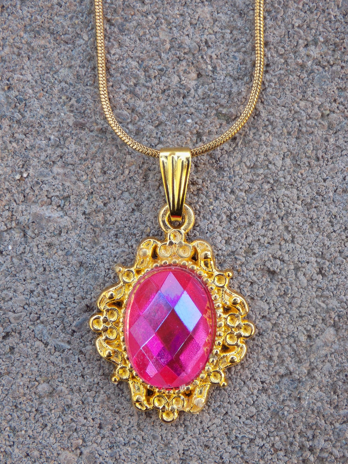 Colored Rhinestone 10x14mm Oval Gem Golden Pendant Snake Chain Necklace