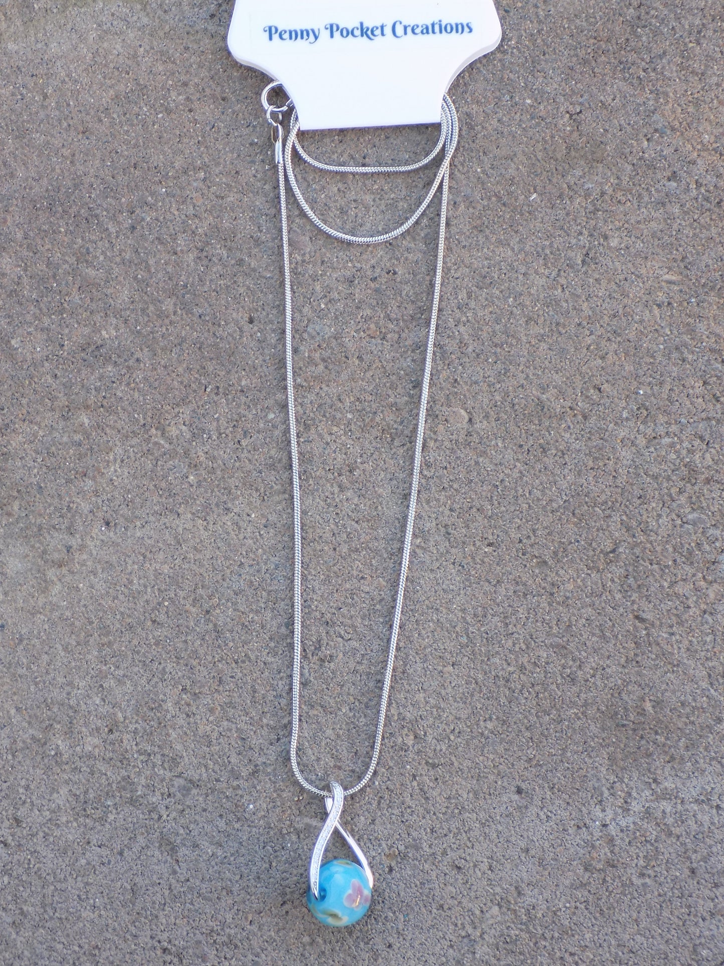 Silvery Rhinestone Pinch Bail 12mm Blossom Bead Snake Chain Necklace