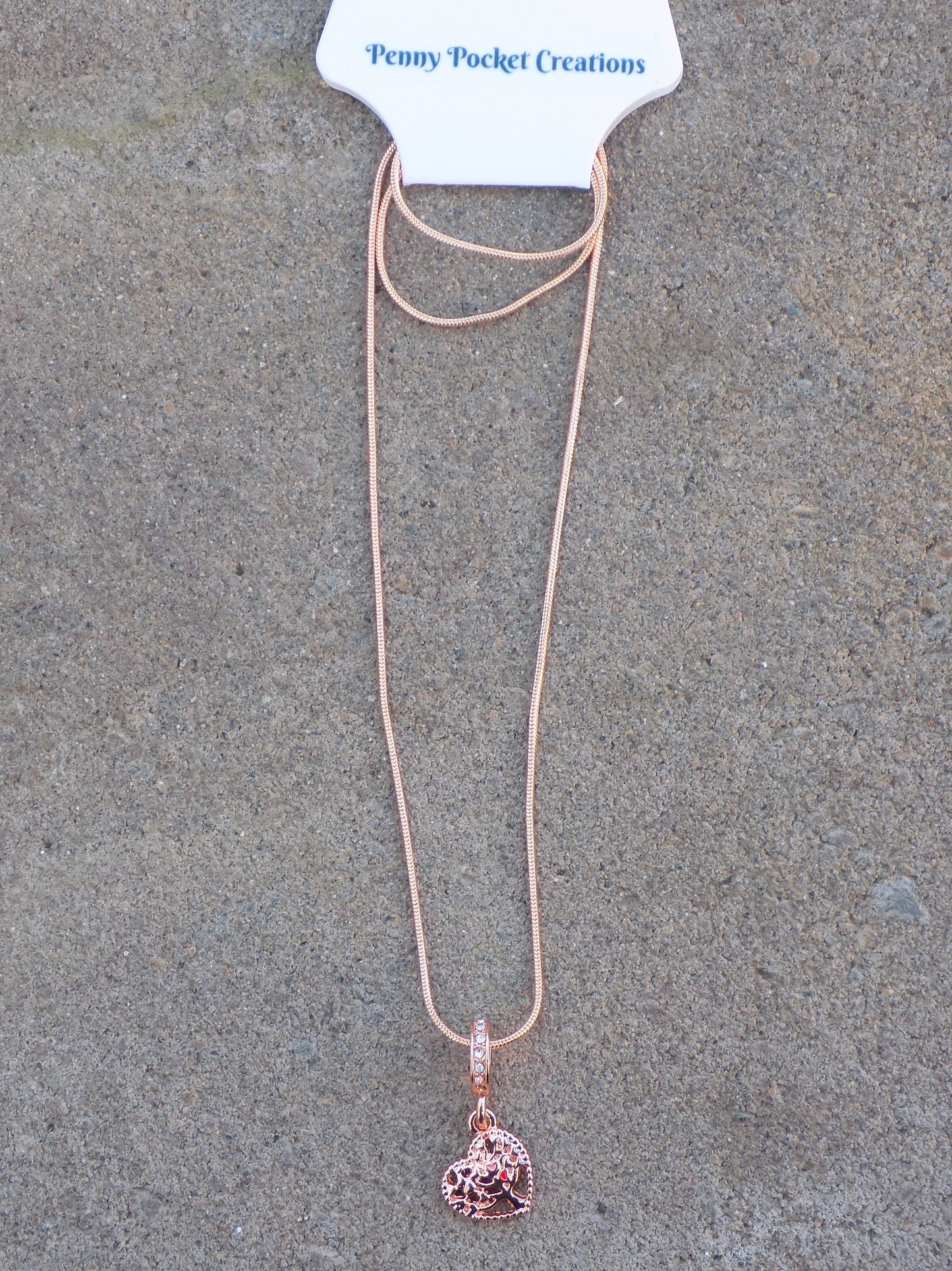 Rose Golden Pendant Charm Heart Tree Rhinestone Bail Snake Chain Necklace