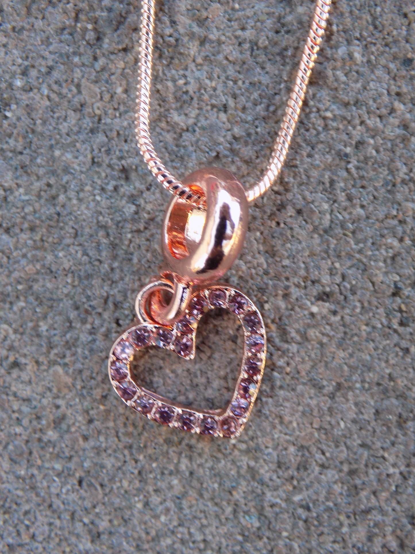 Rose Golden Hollow Heart Pendant Charm Snake Chain Necklace