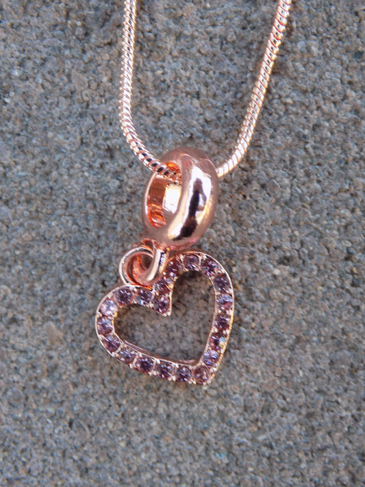 Rose Golden Hollow Heart Pendant Charm Snake Chain Necklace