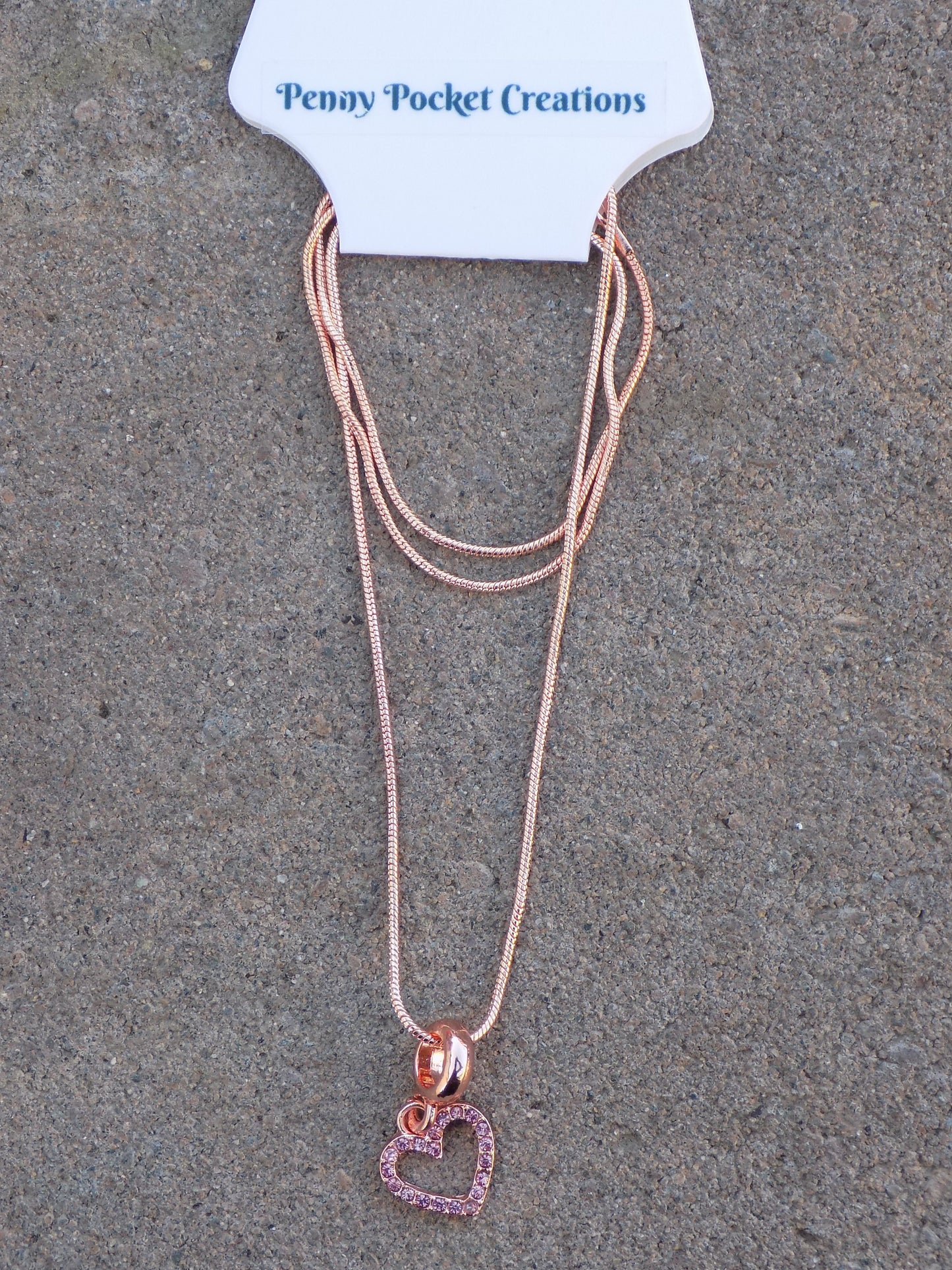 Rose Golden Hollow Heart Pendant Charm Snake Chain Necklace