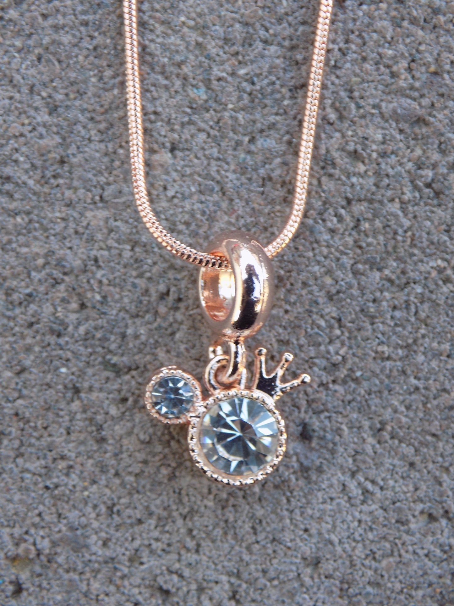 Rose Golden Cubic Zirconia Crown Pendant Charm Snake Chain Necklace