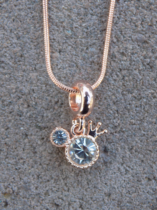 Rose Golden Cubic Zirconia Crown Pendant Charm Snake Chain Necklace