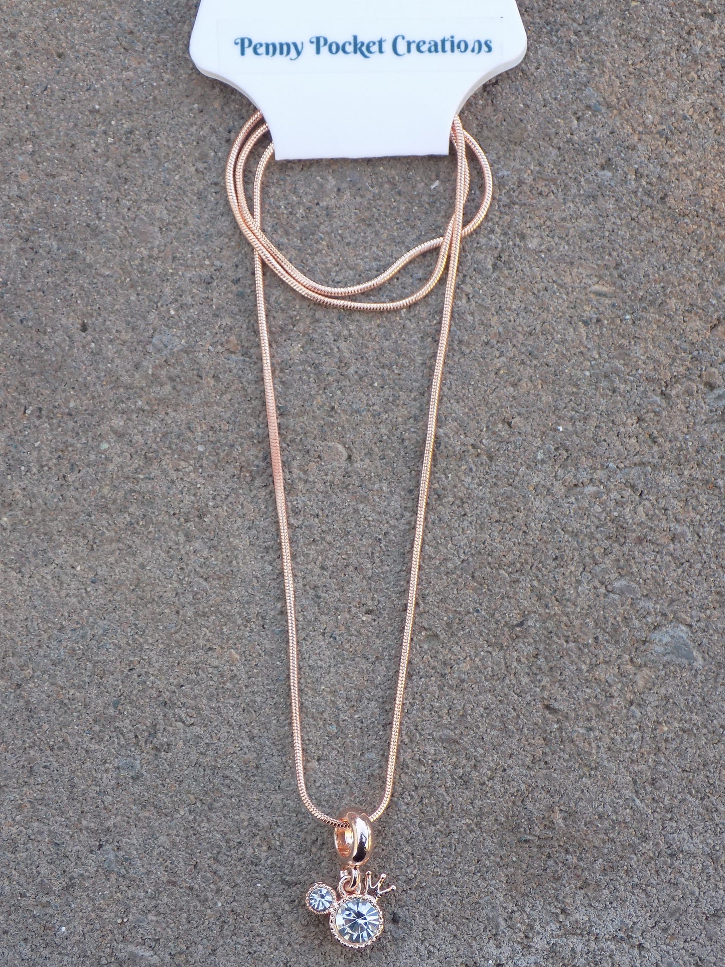 Rose Golden Cubic Zirconia Crown Pendant Charm Snake Chain Necklace