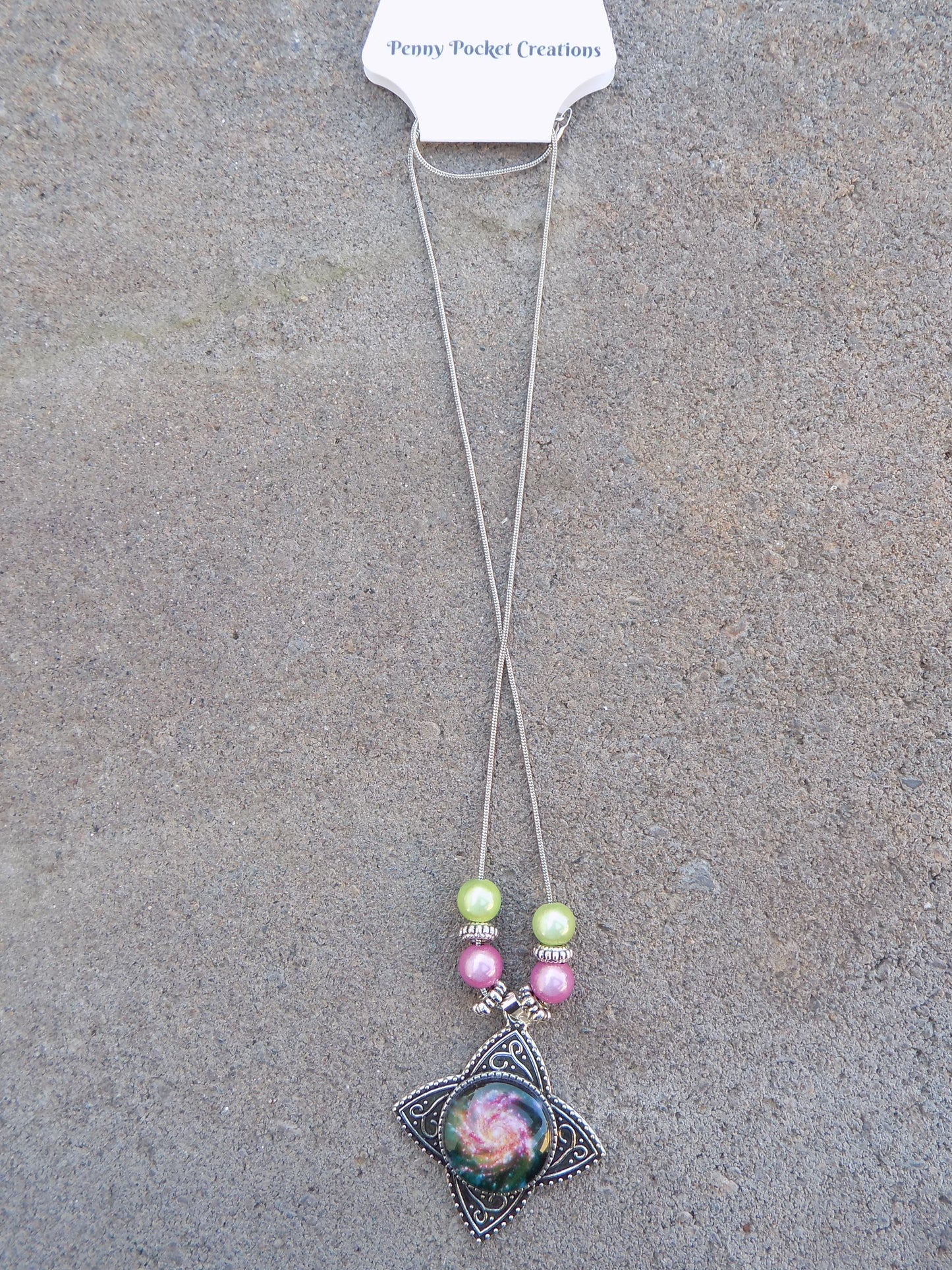 Antique Silver Star Pendant Galaxy Glass Dome Snake Chain Necklace