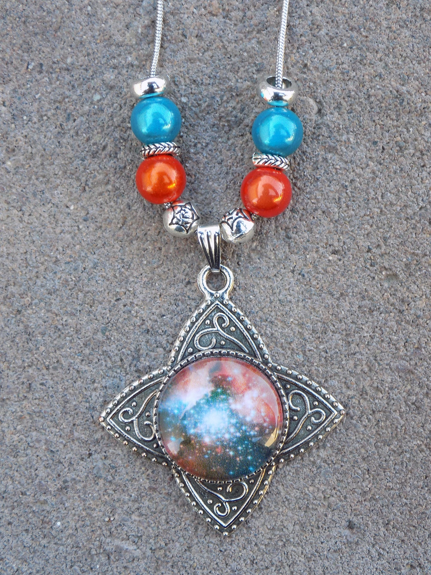 Antique Silver Star Pendant Galaxy Glass Dome Snake Chain Necklace