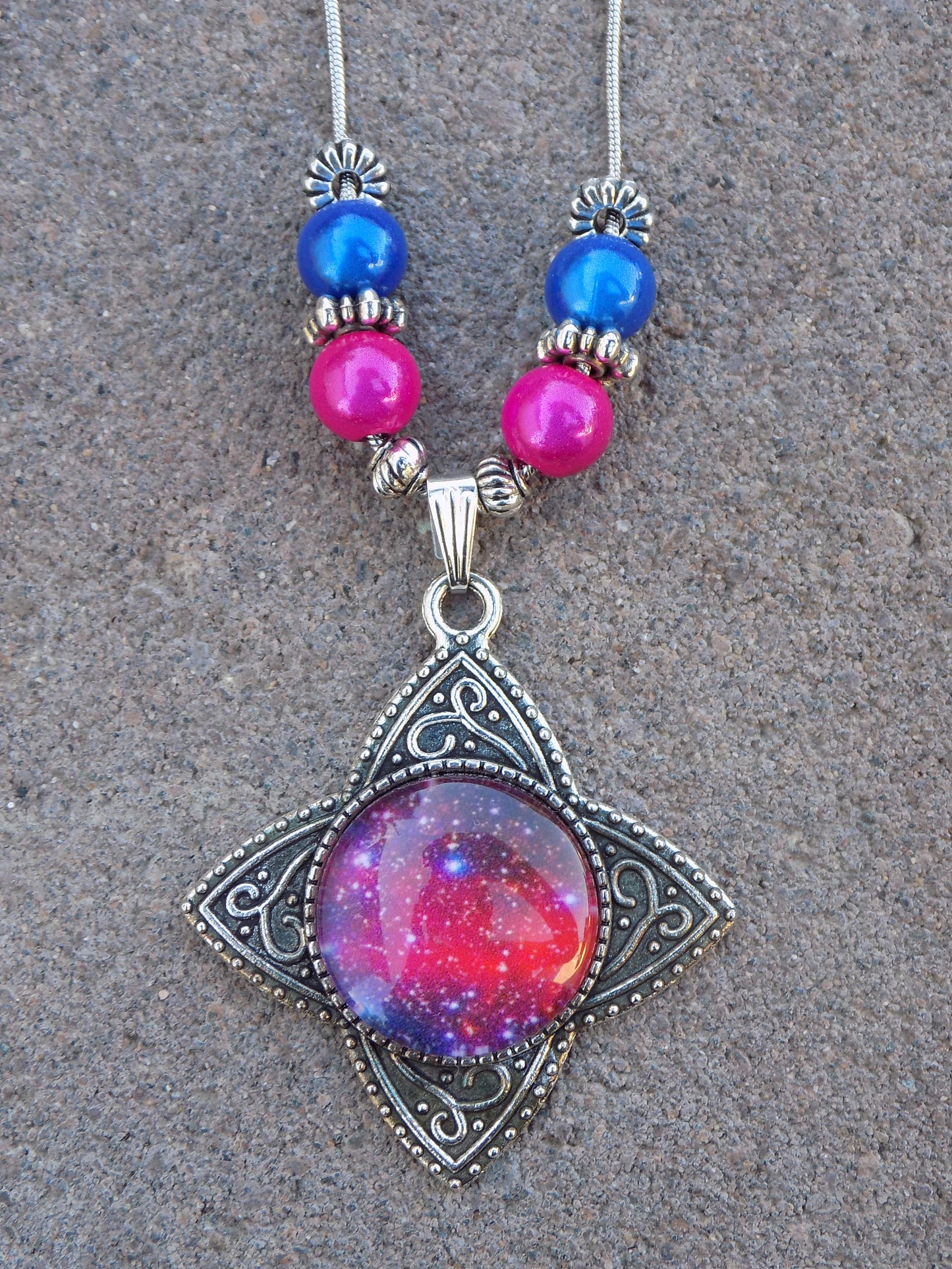 Antique Silver Star Pendant Galaxy Glass Dome Snake Chain Necklace