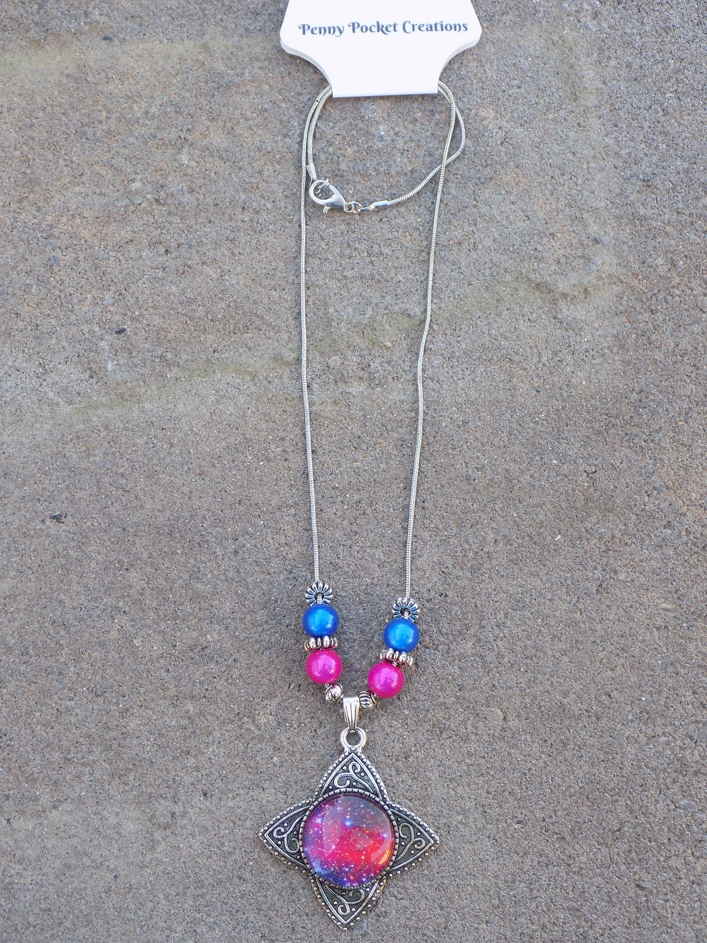 Antique Silver Star Pendant Galaxy Glass Dome Snake Chain Necklace