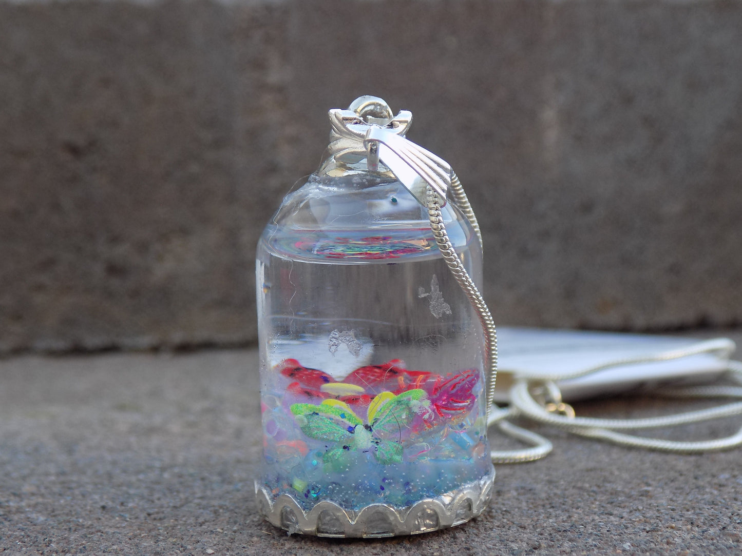 Liquid Butterfly/Dragonfly Glitter Rainbow Atrium Silvery Snake Chain Necklace
