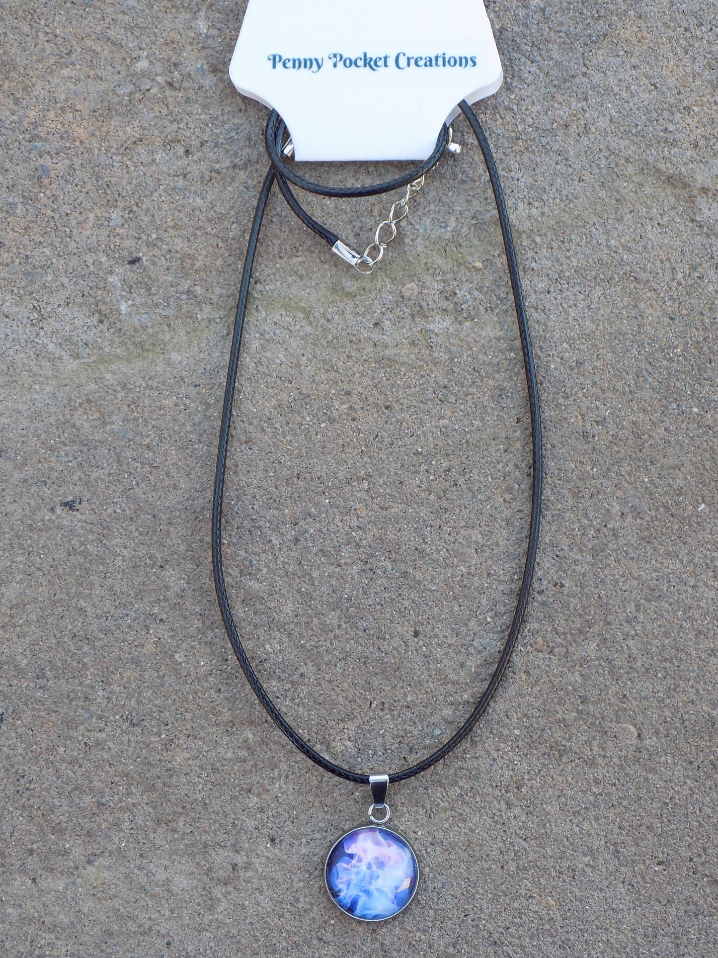 Stainless Steel 16mm Round Pendant Setting Glass Cabachon 1.5mm Black Cord Necklace