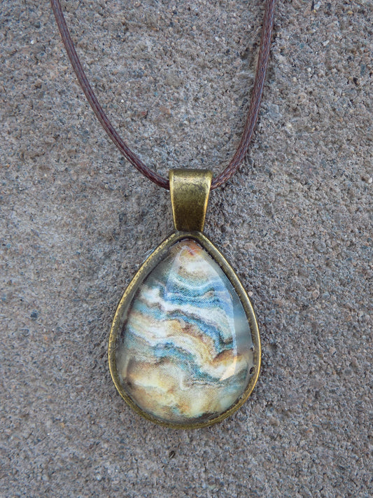 Teardrop Pendant 18x25mm Image Glass Dome Brown Leather Necklace