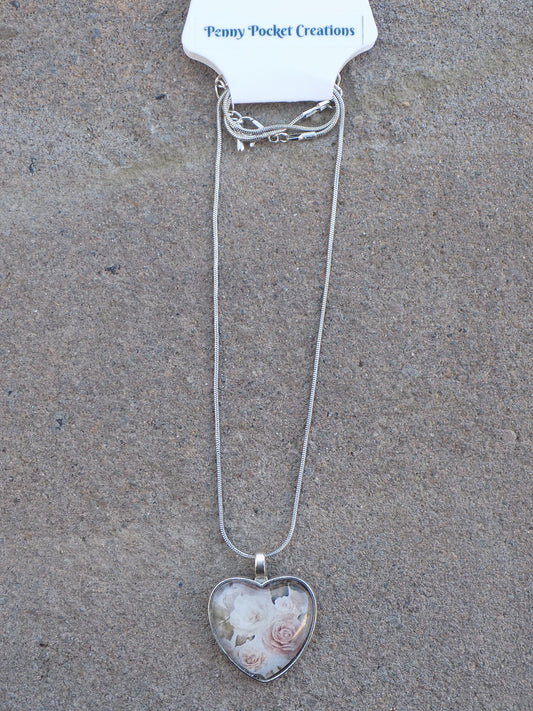Heart Shaped Glass Dome Pendant 25mm Image Antique Silver Chain/Pendant