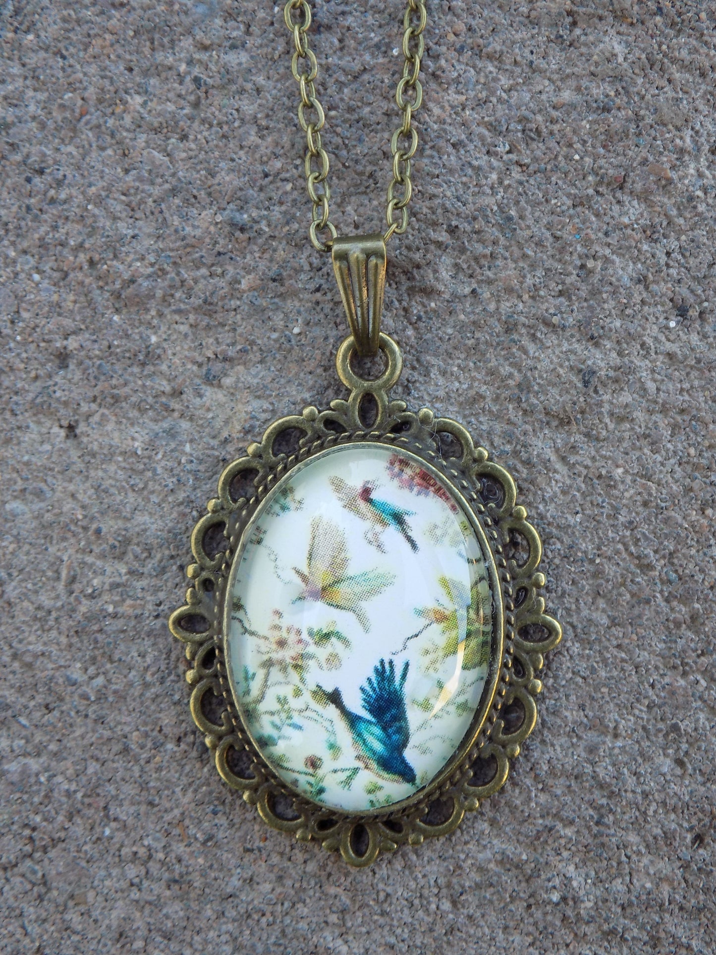 Oval Glass Dome Pendants 18x25mm Image Antique Bronze Chain/Pendant`