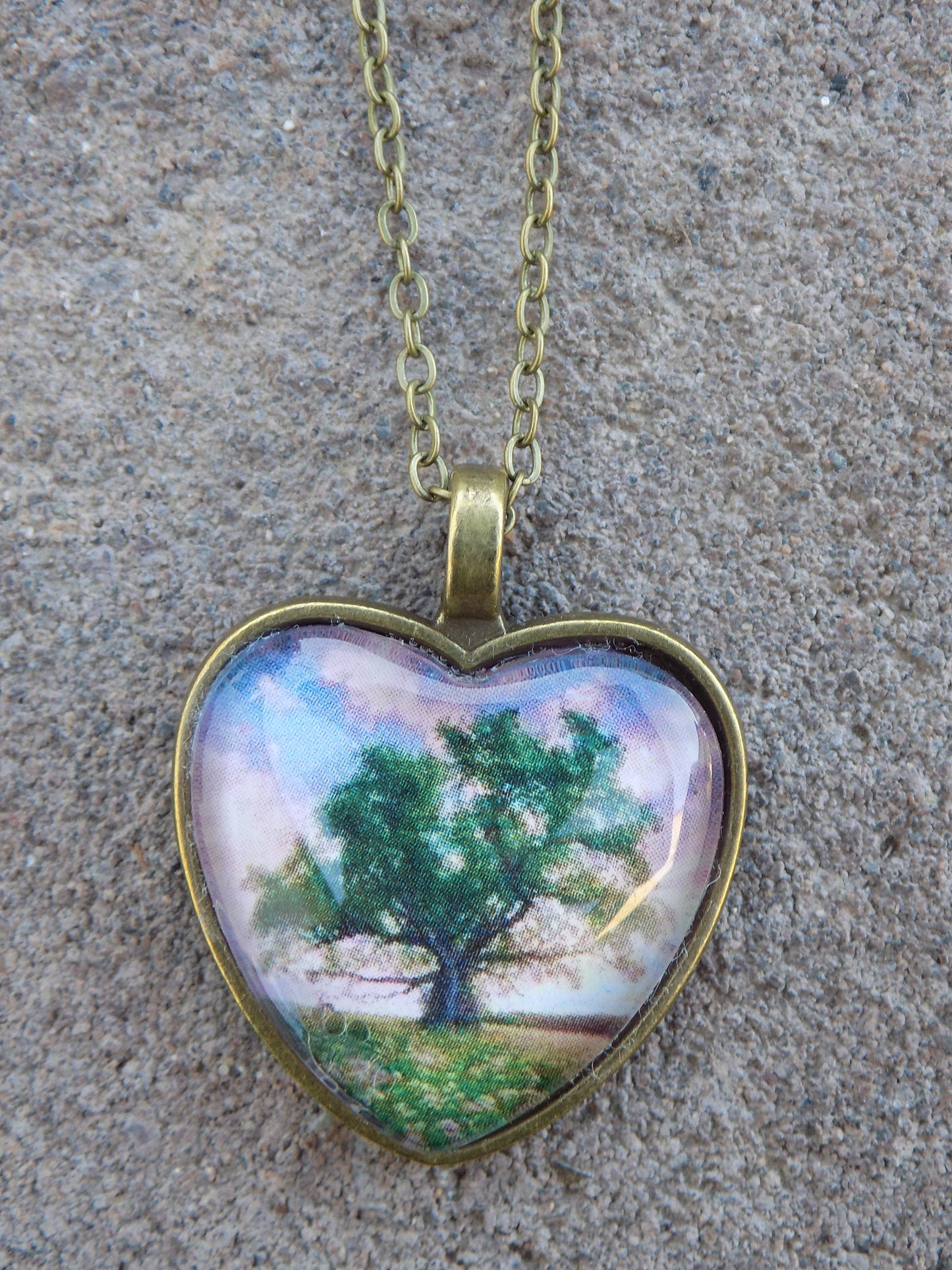 Heart Shaped Glass Dome Pendant 25mm Image Antique Bronze Chain/Pendant