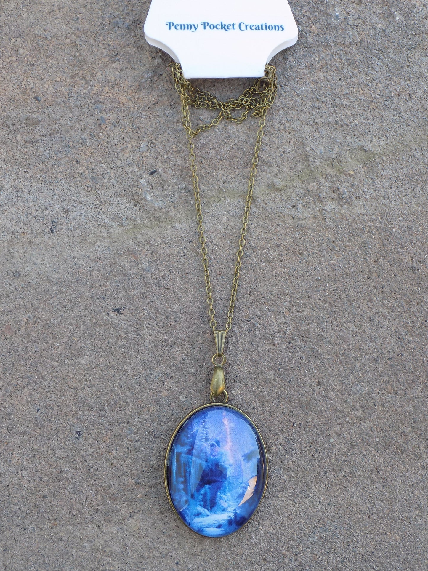 Large Oval Glass Dome Pendant 40x30mm Antique Bronze Chain Necklace