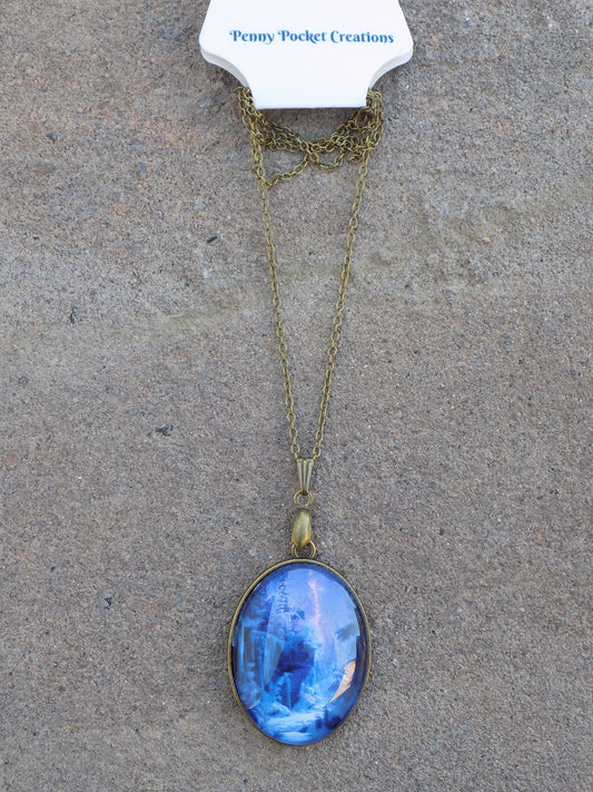 Large Oval Glass Dome Pendant 40x30mm Antique Bronze Chain Necklace