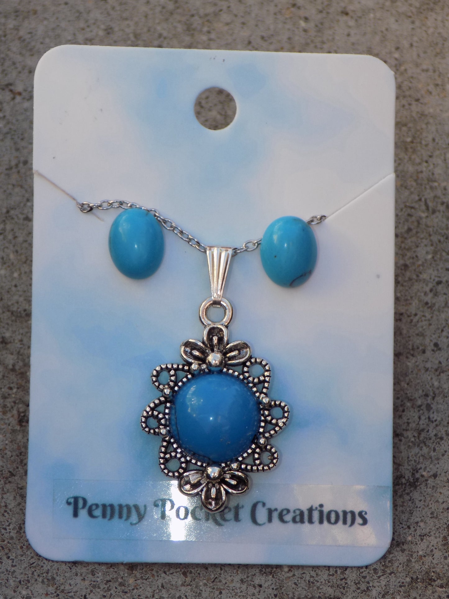 Natural Stone Necklace 12mm Round Flatback, Post Earrings 8*10mm Flatback
