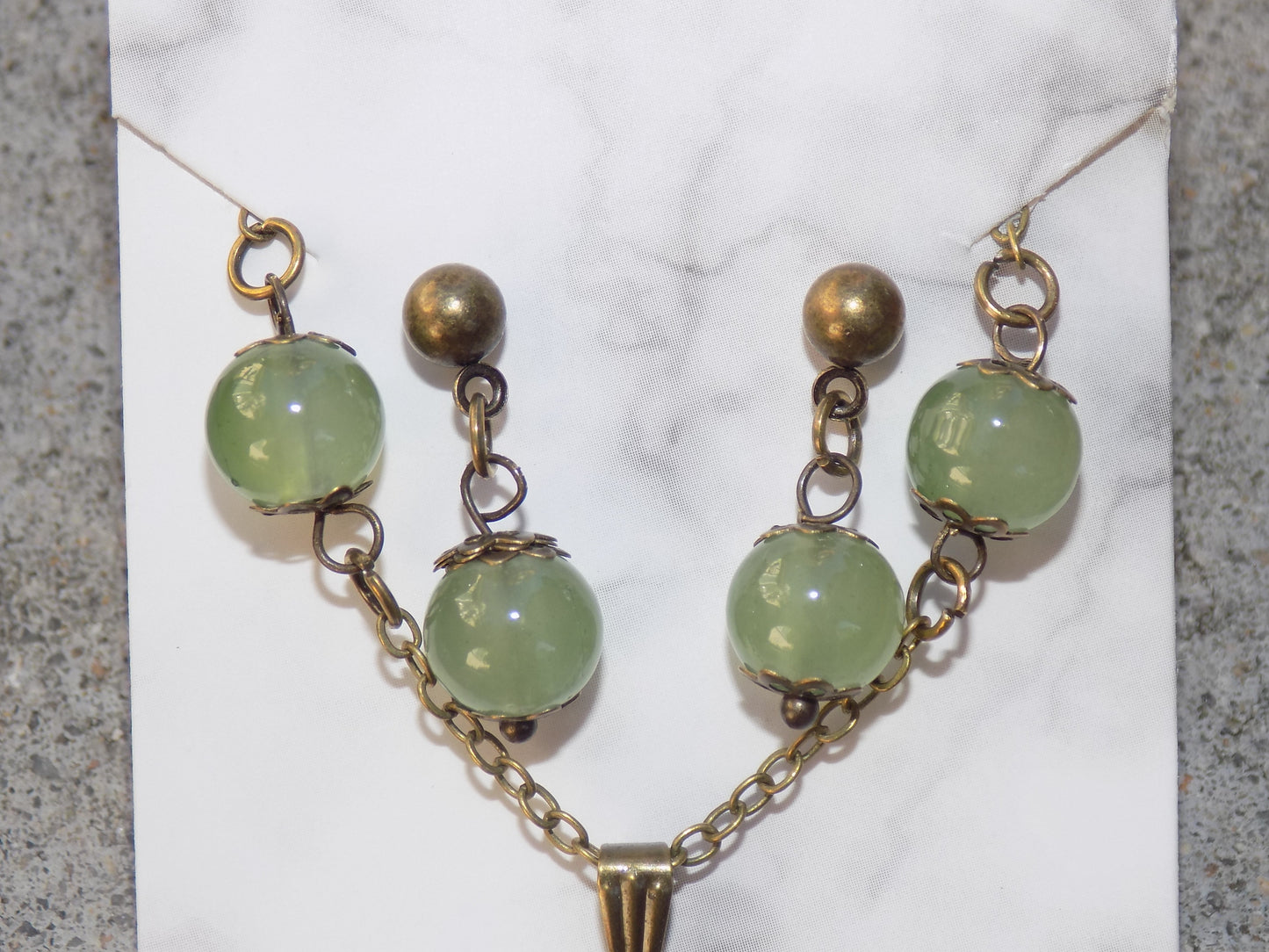 Bohemian Green Quartz Antique Bronze Necklace and Earrings
